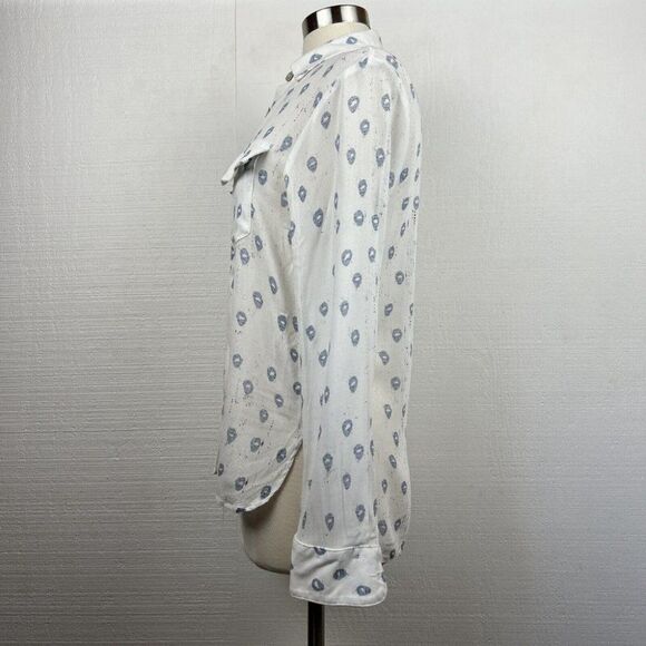 Jen's Pirate Booty Shirt S Women White Blue Print Long Sleeve Button Front Rayon - Picture 4 of 8